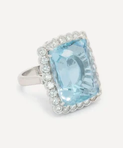 Kojis Rings|Rings^18ct White Gold Large Aquamarine Daisy Cluster Ring