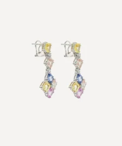 Kojis Earrings|Earrings^18ct White Gold Multicoloured Sapphire Drop Earrings