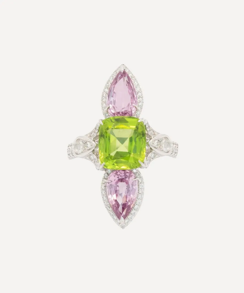 Kojis Rings|Rings^18ct White Gold Peridot Pink Spinel and Diamond Ring