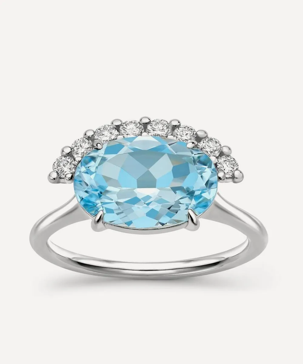 Dinny Hall Rings^9ct White Gold Sky Blue Topaz and Created Diamond Ring