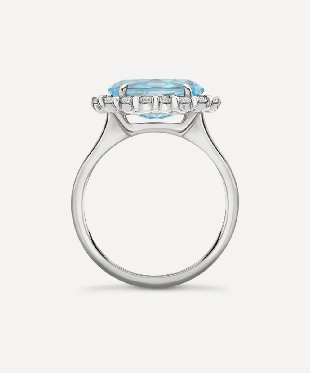 Dinny Hall Rings^9ct White Gold Sky Blue Topaz and Created Diamond Ring