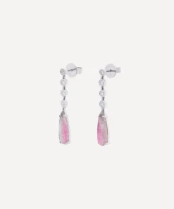 Kojis Earrings|Earrings^18ct White Gold Watermelon Tourmaline and Diamond Drop Earrings
