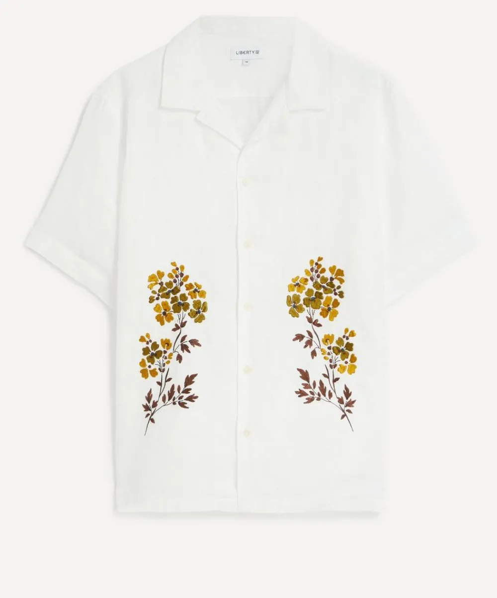 Liberty Shirts^Cuban Collar Hemp Shirt With Embroidery