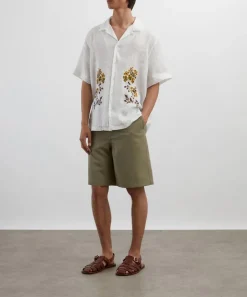 Liberty Shirts^Cuban Collar Hemp Shirt With Embroidery
