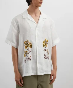 Liberty Shirts^Cuban Collar Hemp Shirt With Embroidery