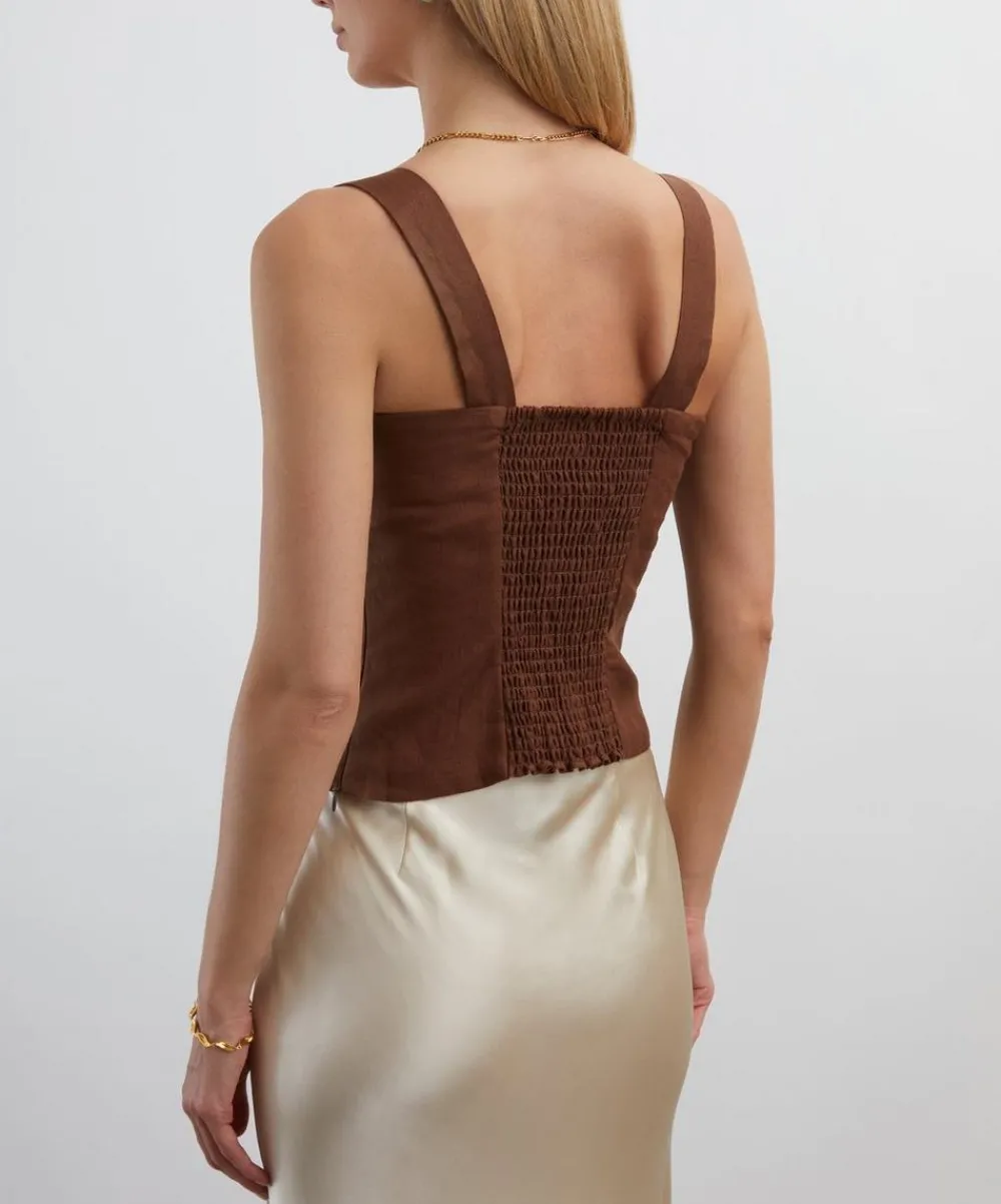Reformation Tops^Darci Chocolate Cake Linen Top