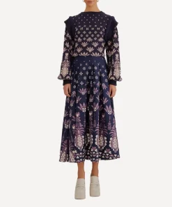 FARM Rio Skirts^Dark Blue Ainika Martina Midi-Skirt