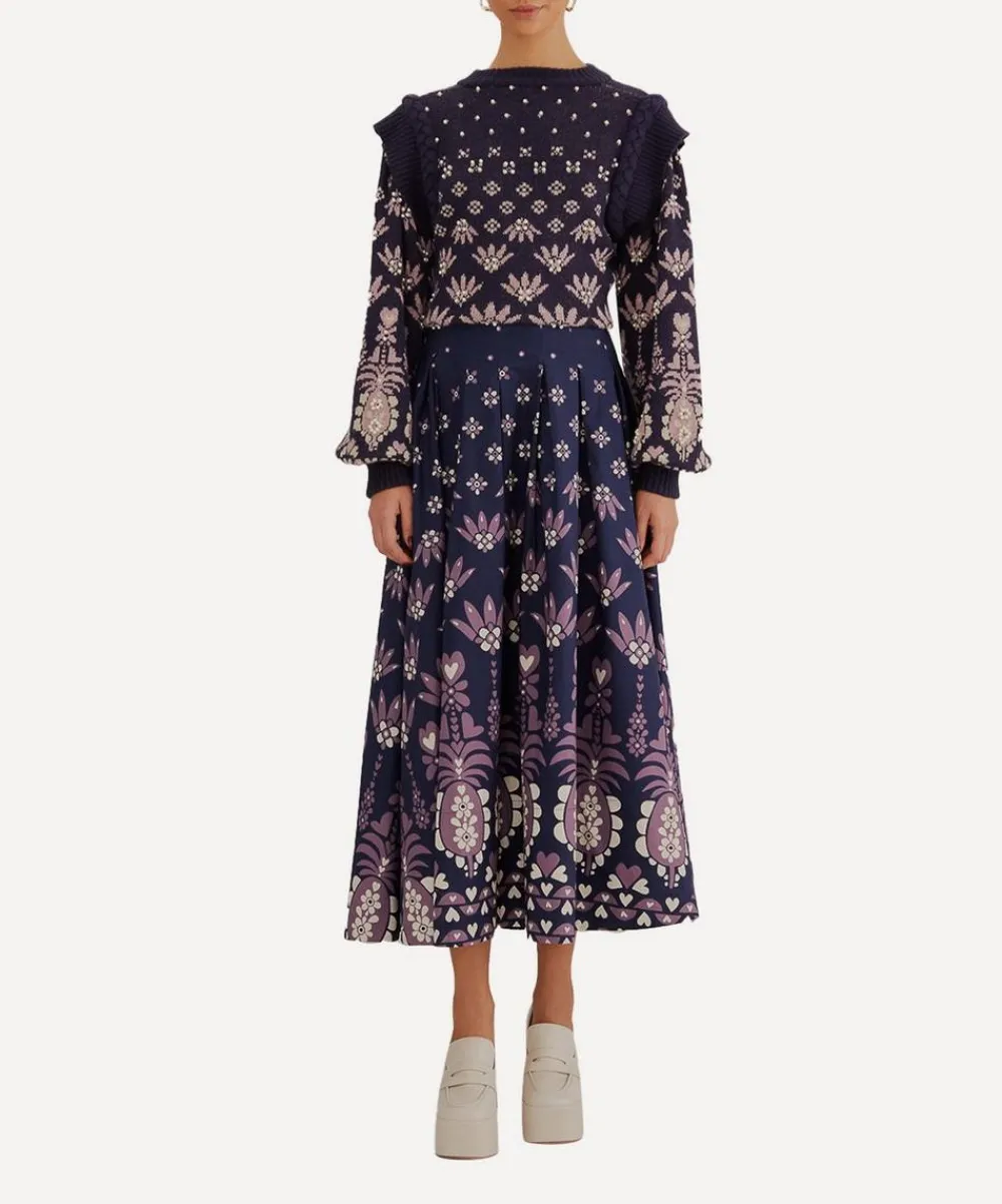 FARM Rio Skirts^Dark Blue Ainika Martina Midi-Skirt