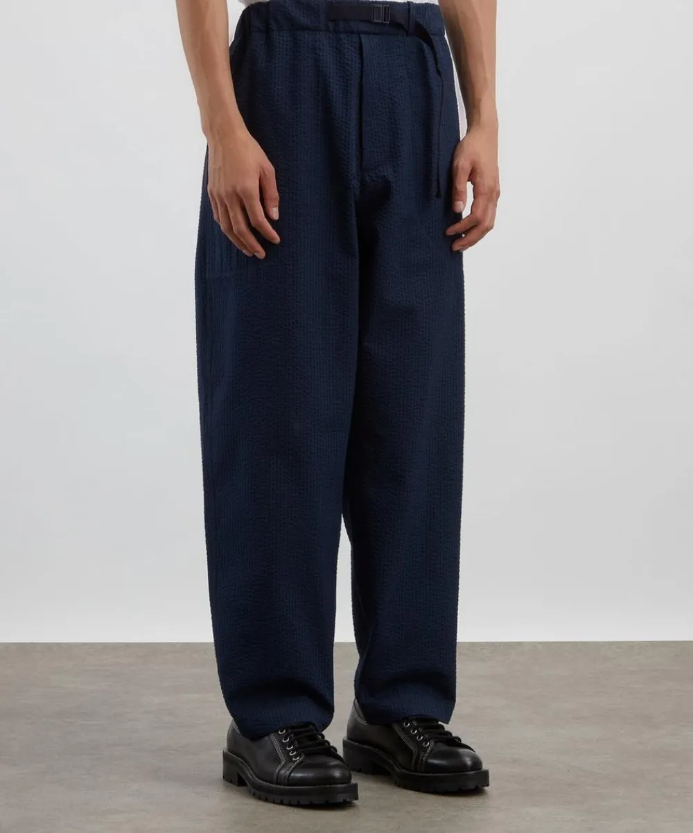 Moncler Trousers^Dark Blue Seersucker Trousers