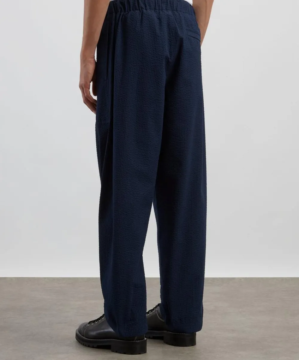 Moncler Trousers^Dark Blue Seersucker Trousers