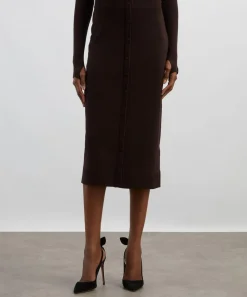 Victoria Beckham Skirts^Dark Chocolate Button Detail Midi Skirt