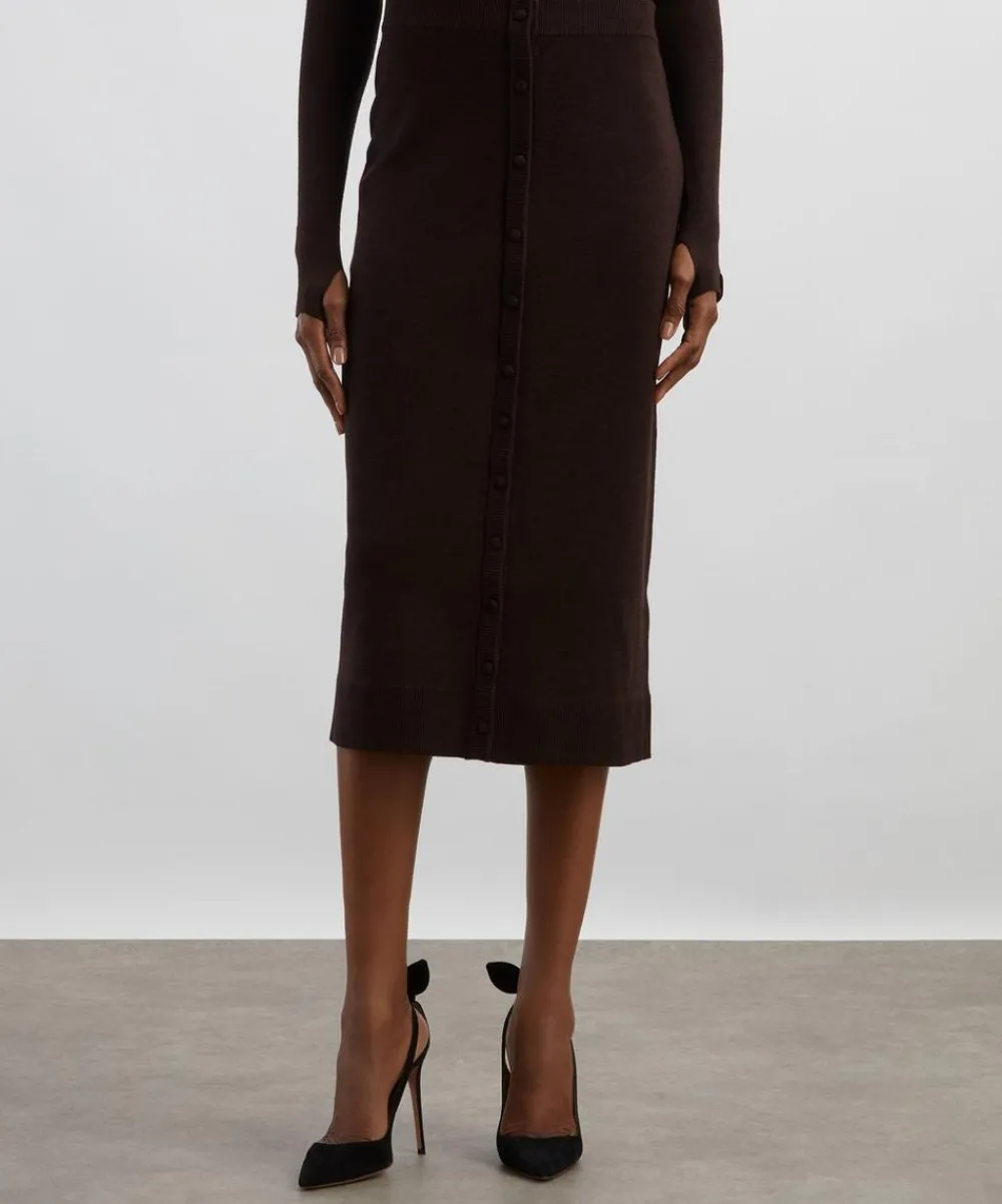 Victoria Beckham Skirts^Dark Chocolate Button Detail Midi Skirt