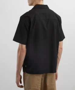 Wax London Shirts^Didcot Black and Ecru Abstract Applique Short-Sleeve Shirt