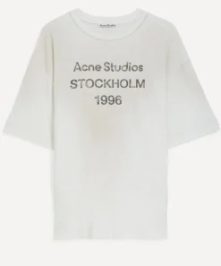 Acne Studios Tops^Dusty White Relaxed Short-Sleeve Logo T-Shirt