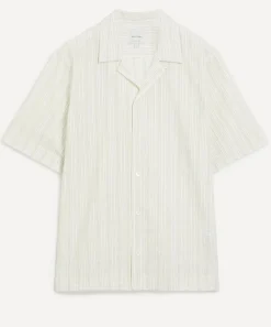Paul Smith Shirts^Ecru Cotton-Linen Textured Stripe Short-Sleeve Shirt
