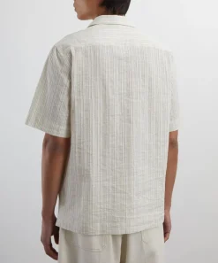 Paul Smith Shirts^Ecru Cotton-Linen Textured Stripe Short-Sleeve Shirt