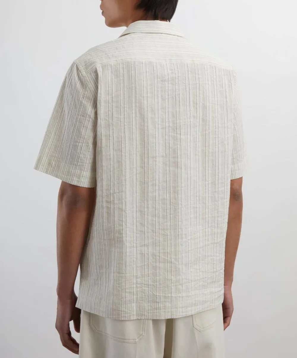 Paul Smith Shirts^Ecru Cotton-Linen Textured Stripe Short-Sleeve Shirt