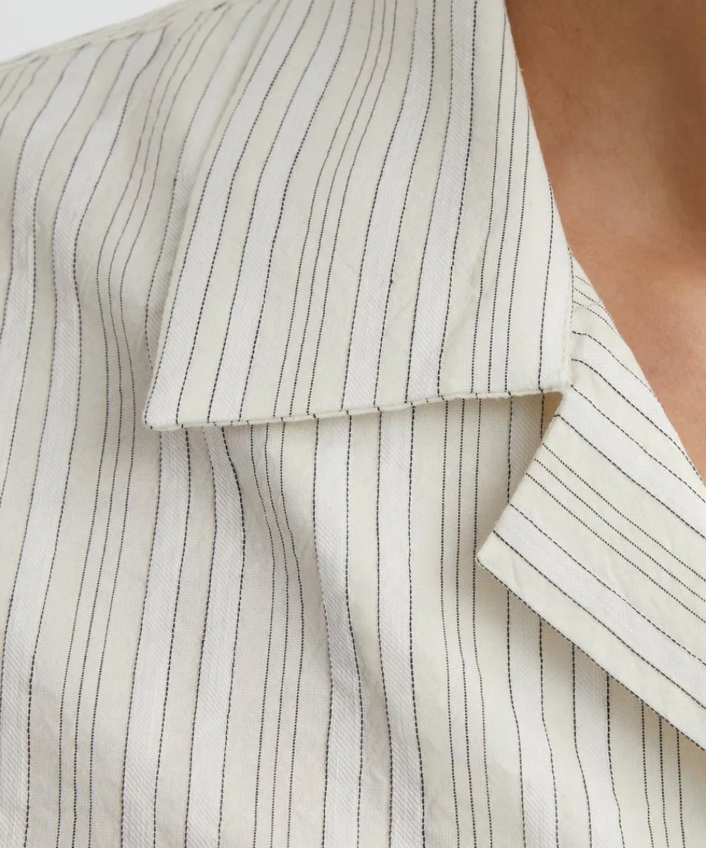 Paul Smith Shirts^Ecru Cotton-Linen Textured Stripe Short-Sleeve Shirt