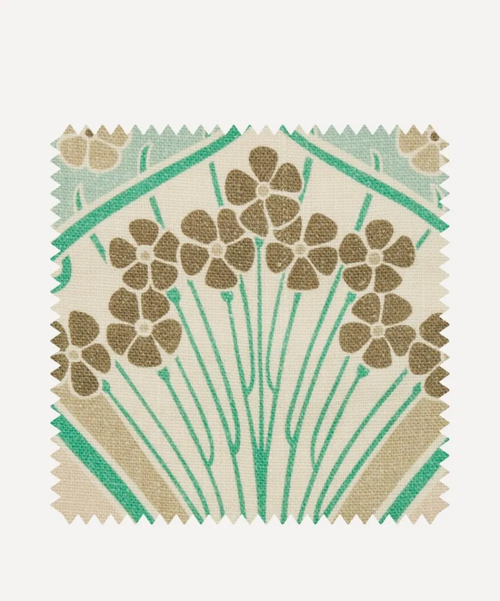 Liberty Interiors Furnishing Fabrics^Fabric Swatch - Ianthe Bloom Multi Ladbroke Linen in Jade