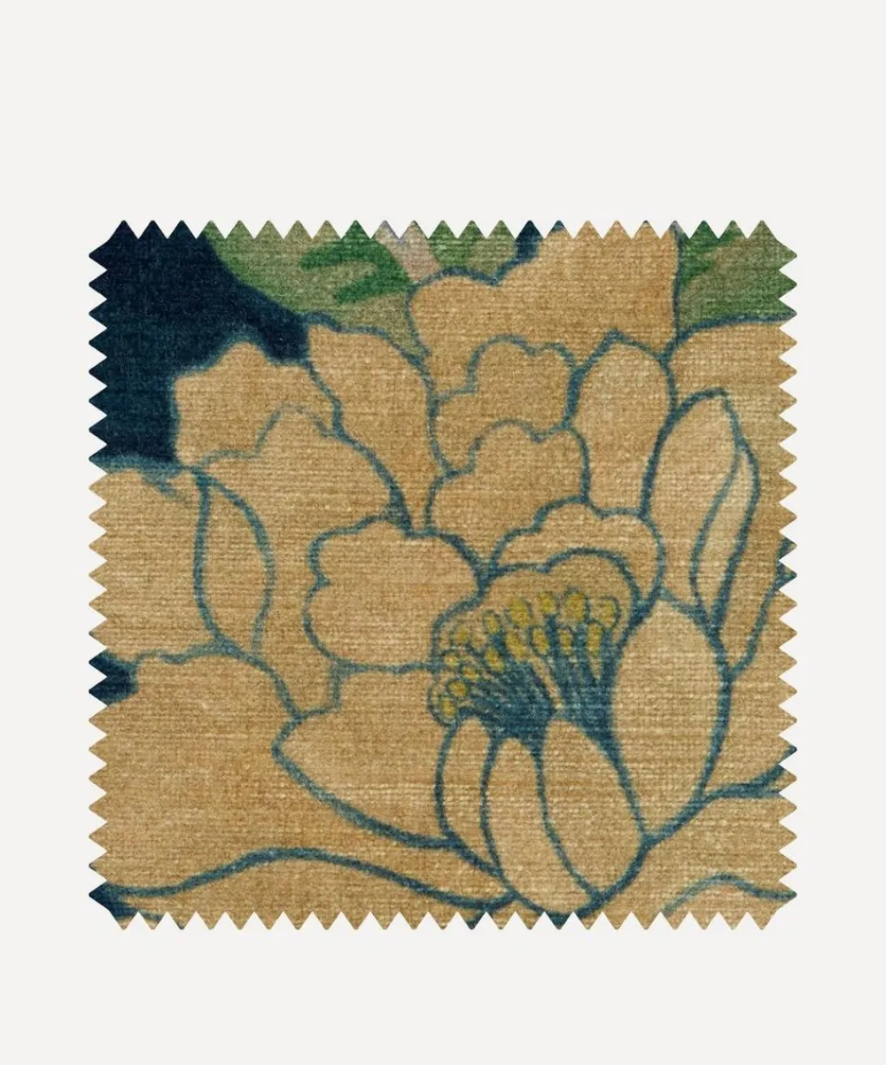 Liberty Interiors Furnishing Fabrics^Fabric Swatch - Lotus Garden Downley Velvet in Jade