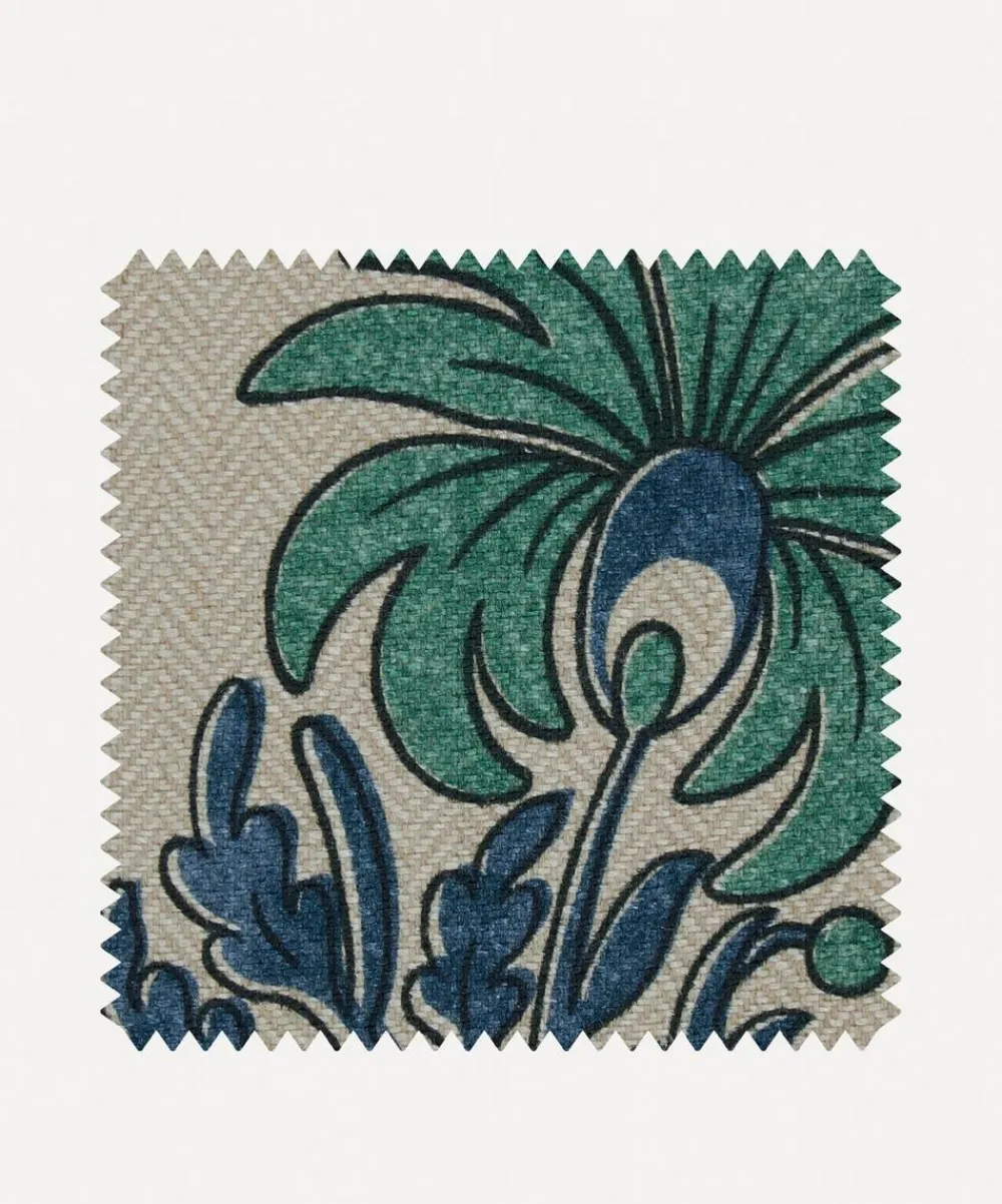Liberty Interiors Furnishing Fabrics^Fabric Swatch - Palm Parade Linen in Jade