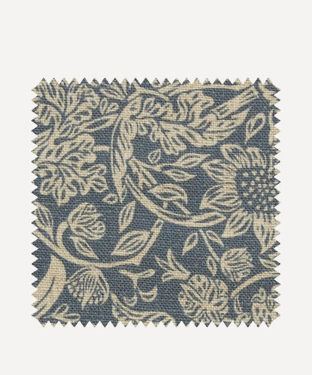 Liberty Interiors Furnishing Fabrics^Fabric Swatch - Strawberry Meadowfield Ladbroke Linen in Lapis