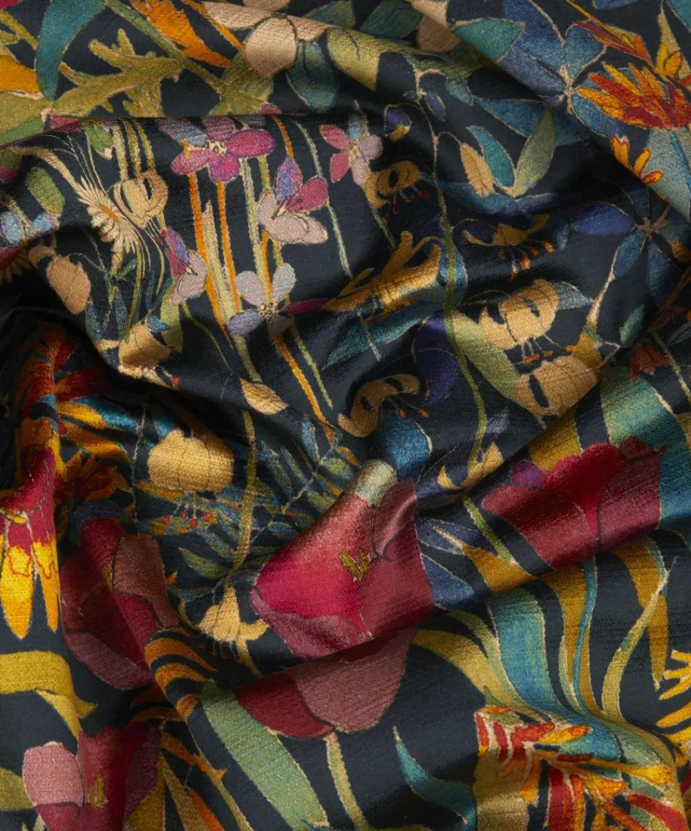 Liberty Interiors Furnishing Fabrics^Faria Flowers Vintage Velvet in Lichen
