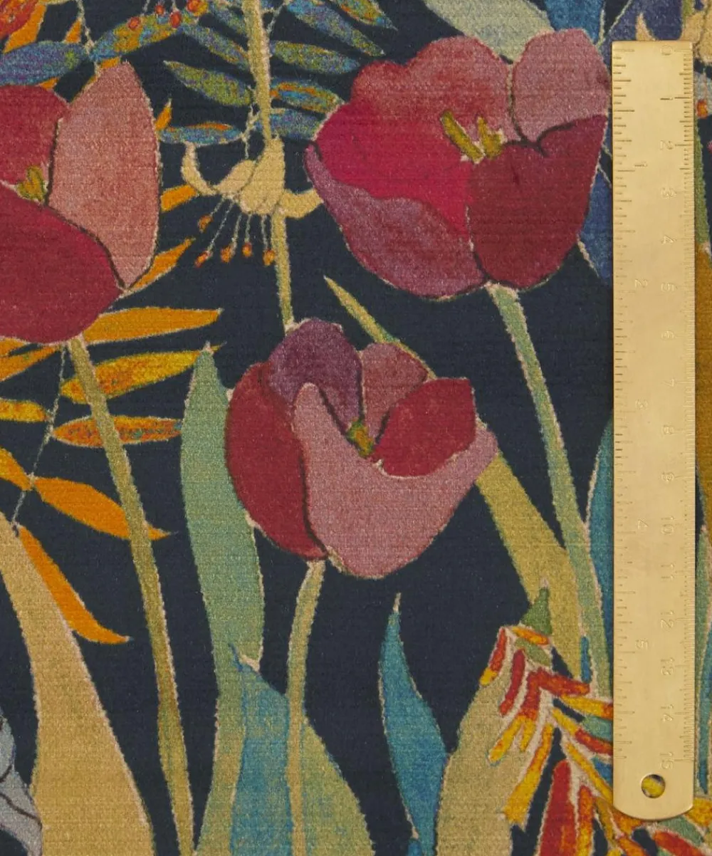 Liberty Interiors Furnishing Fabrics^Faria Flowers Vintage Velvet in Lichen