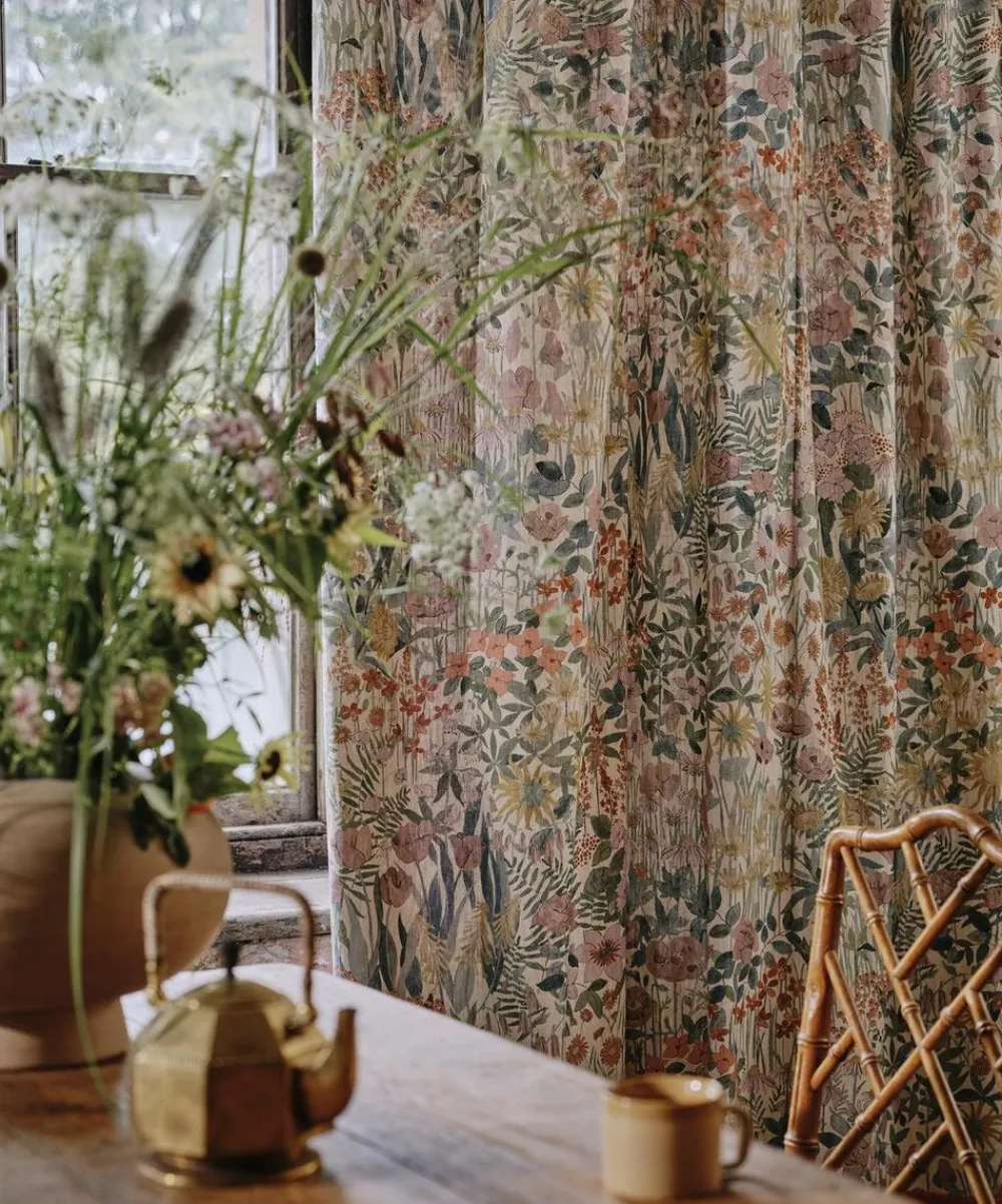 Liberty Interiors Furnishing Fabrics^Faria Flowers Wycombe Linen in Lichen