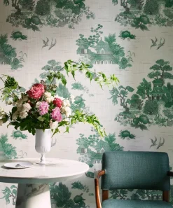 Liberty Interiors Wallpaper|Wallpaper^Floating Palace Linen Wallpaper in Jade