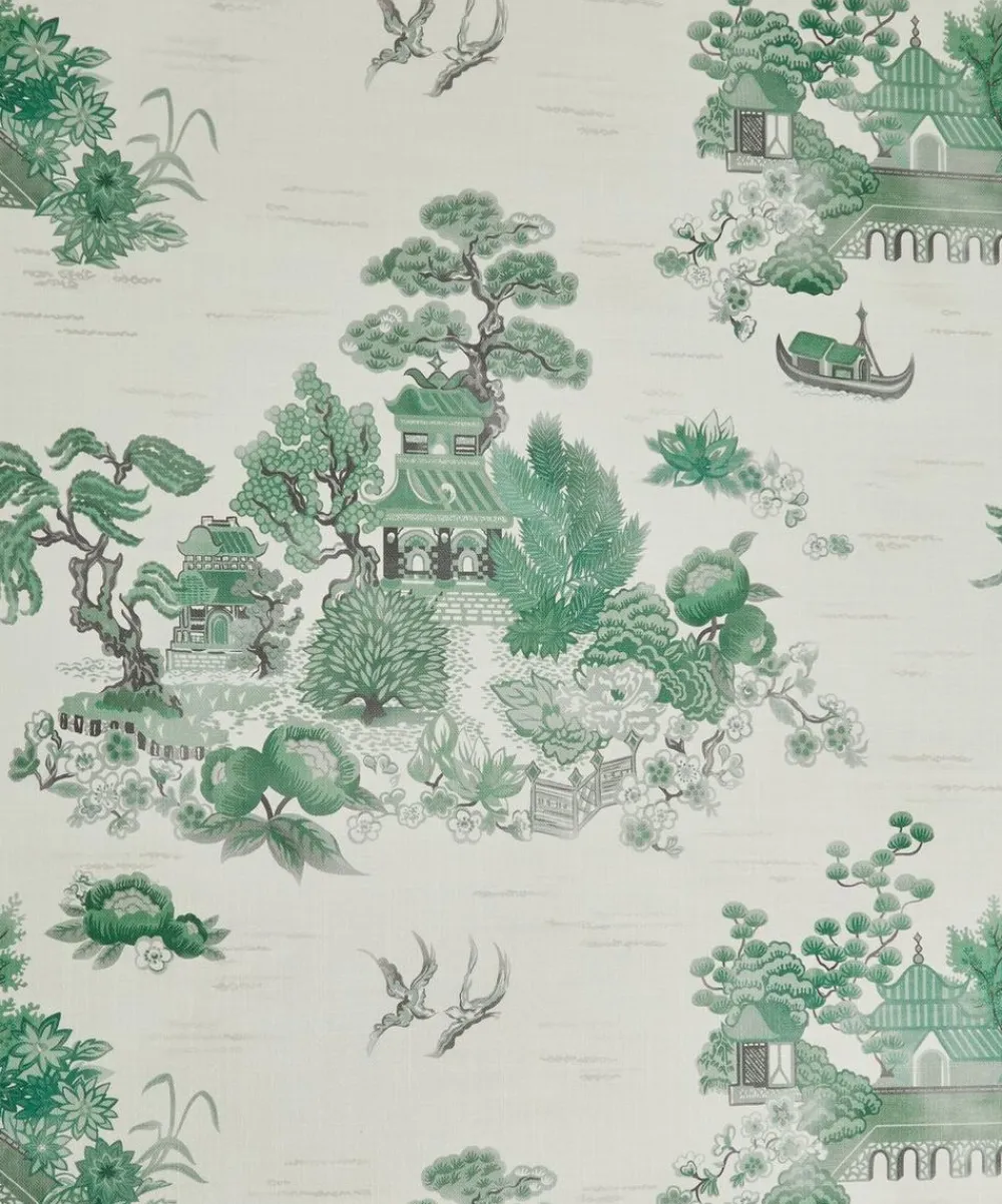 Liberty Interiors Wallpaper|Wallpaper^Floating Palace Linen Wallpaper in Jade