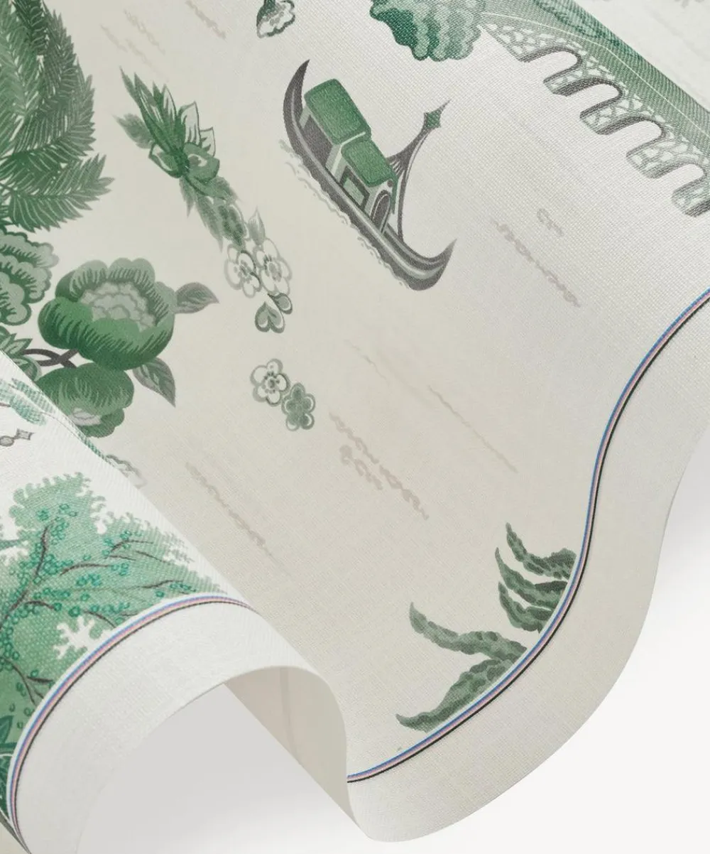Liberty Interiors Wallpaper|Wallpaper^Floating Palace Linen Wallpaper in Jade