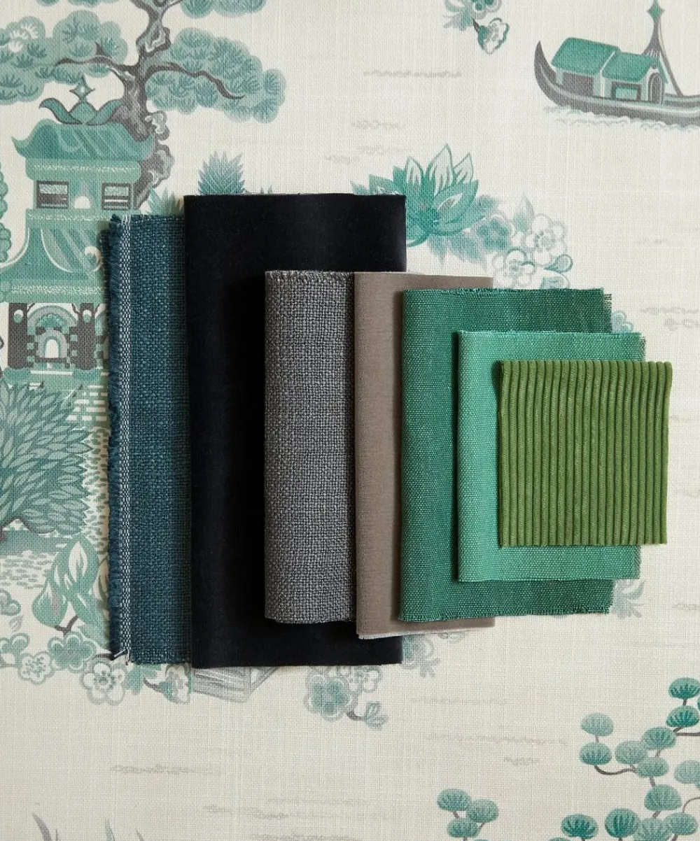 Liberty Interiors Wallpaper|Wallpaper^Floating Palace Linen Wallpaper in Jade