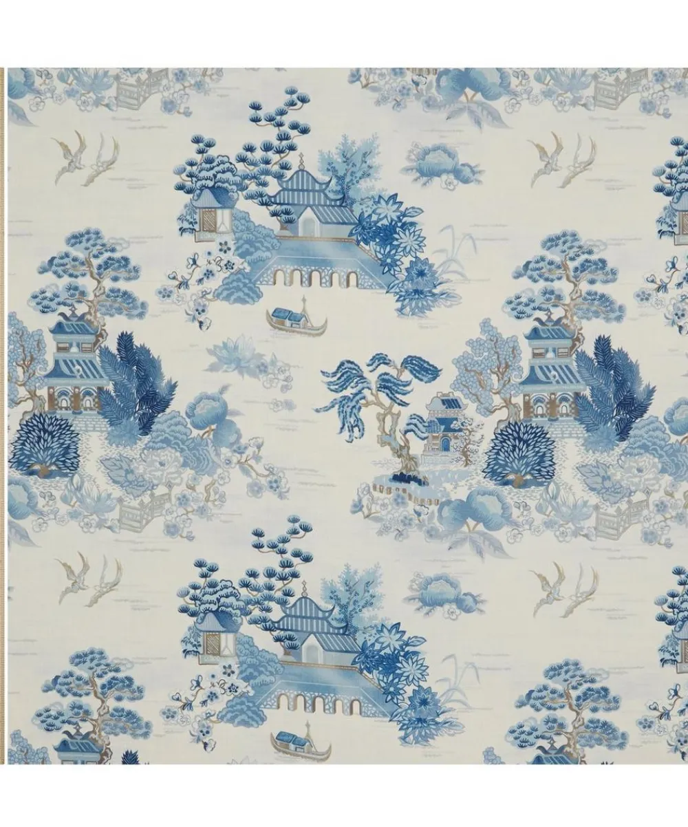 Liberty Interiors Furnishing Fabrics^Floating Pavilion Guro Linen in Lapis