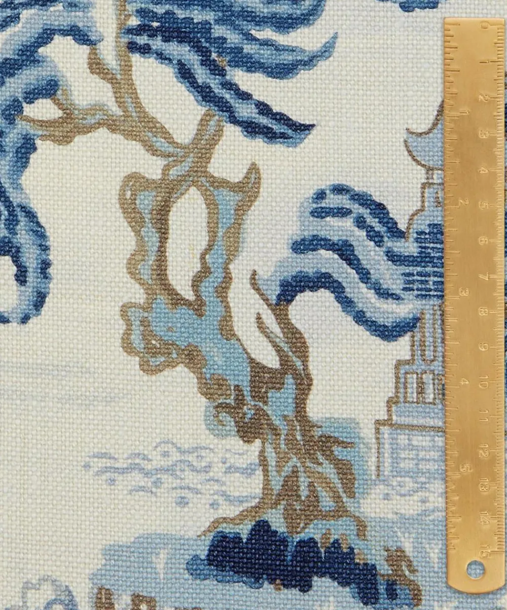Liberty Interiors Furnishing Fabrics^Floating Pavilion Guro Linen in Lapis