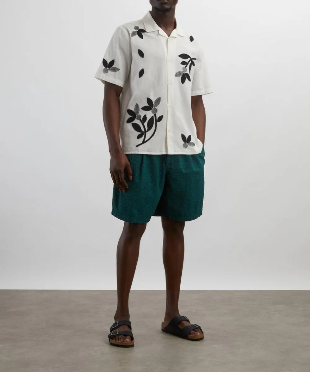 Wax London Shorts^Fuller Forest Green Cotton Seersucker Shorts