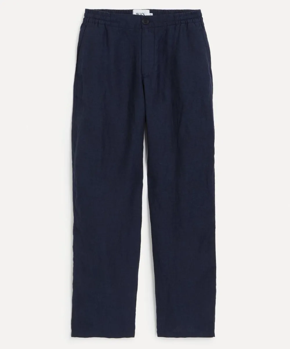 Wax London Trousers^Glencoe Navy Two-Tone Linen Trousers
