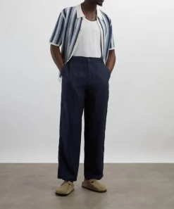 Wax London Trousers^Glencoe Navy Two-Tone Linen Trousers