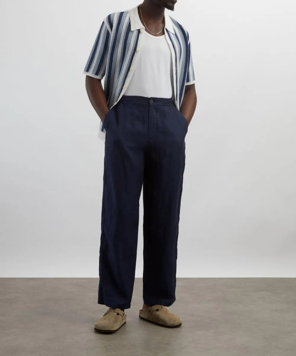 Wax London Trousers^Glencoe Navy Two-Tone Linen Trousers
