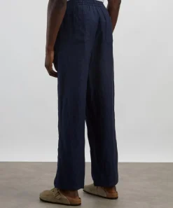 Wax London Trousers^Glencoe Navy Two-Tone Linen Trousers