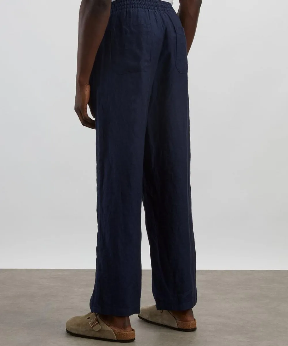Wax London Trousers^Glencoe Navy Two-Tone Linen Trousers