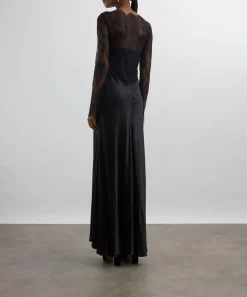 Alberta Ferretti Dresses^Glossy Satin and Lace Long Dress