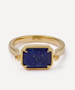 Astley Clarke Rings^Gold Deco Lapis and Malachite Spinner Ring