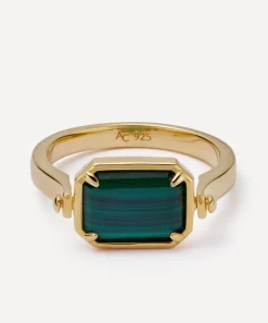 Astley Clarke Rings^Gold Deco Lapis and Malachite Spinner Ring