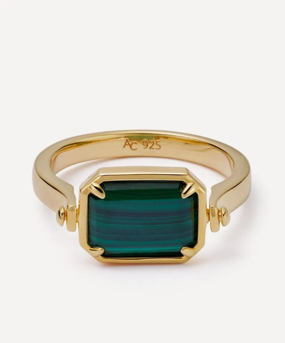 Astley Clarke Rings^Gold Deco Lapis and Malachite Spinner Ring