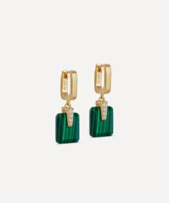 Astley Clarke Earrings^Gold Deco Malachite Huggie Drop Earrings