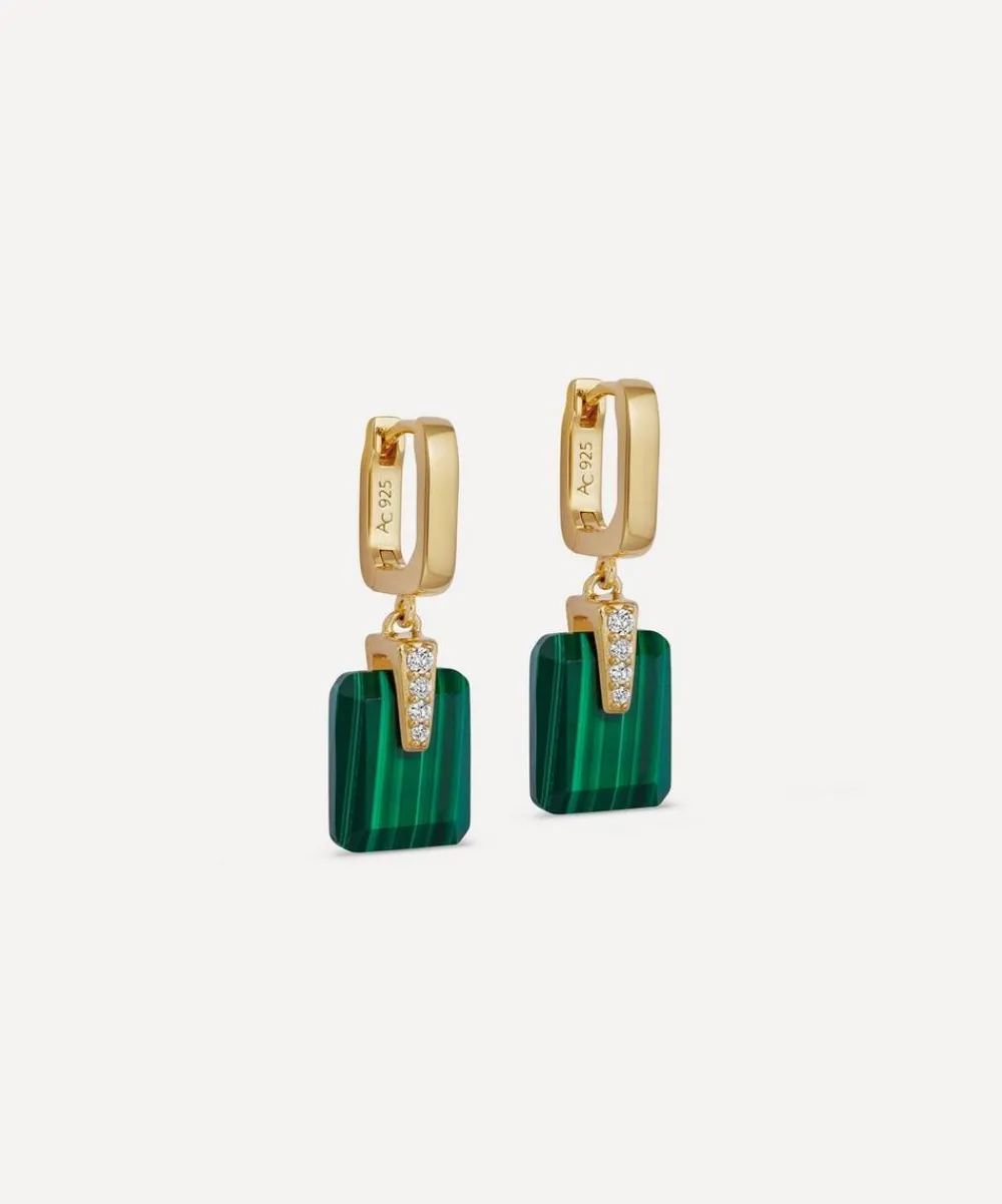 Astley Clarke Earrings^Gold Deco Malachite Huggie Drop Earrings
