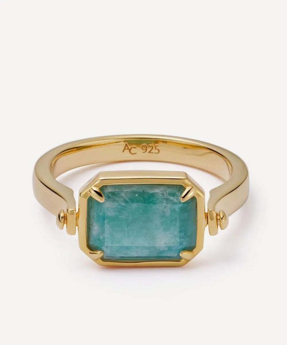 Astley Clarke Rings^Gold Deco Mother of Pearl and Amazonite Spinner Ring