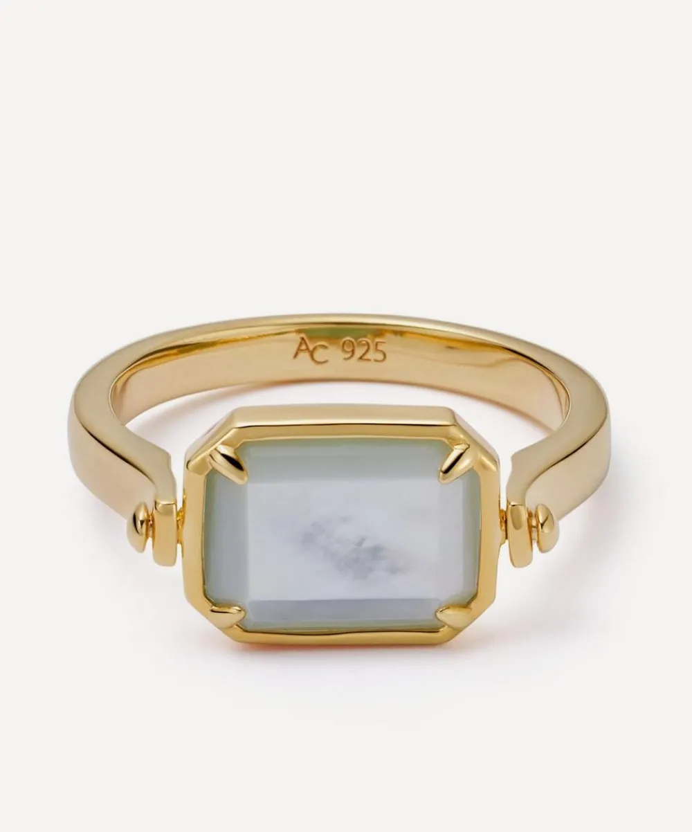 Astley Clarke Rings^Gold Deco Mother of Pearl and Amazonite Spinner Ring