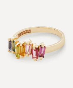 Suzanne Kalan Rings|Rings^Gold Multi-Stone Uneven Rainbow Baguette Ring
